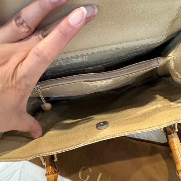 Authentic Gucci Beige Leather Tote Bag with Bamboo Handles - Picture 9 of 14